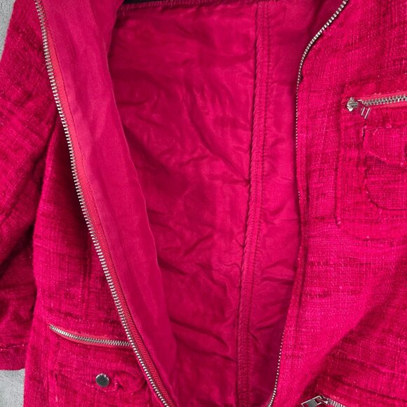 Womens Per Se Fuchsia Pink 100% Silk Textured Jacket Full Zip Pockets Size 8 - Picture 4 of 8